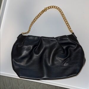 Elegant Black Leather Shoulder Bag with Gold Chain